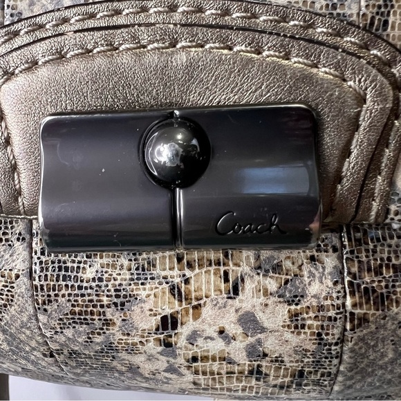 Coach Kristin Embossed Gray/Beige/Tan Leather Python Print Hobo Handbag Zip Top - Picture 5 of 16